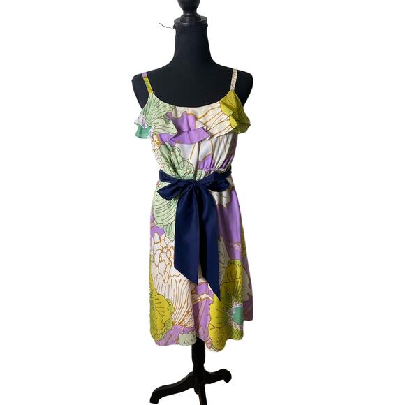 Maeve Purple Yellow Spaghetti Strap Knee Length Dress Sz 2 - Picture 1 of 5